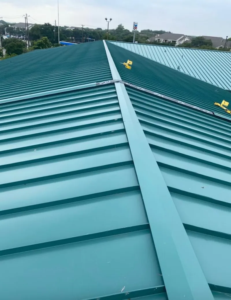 Green commercial metal roof ridge and valley for Metal Roof Repair in Randolph Town